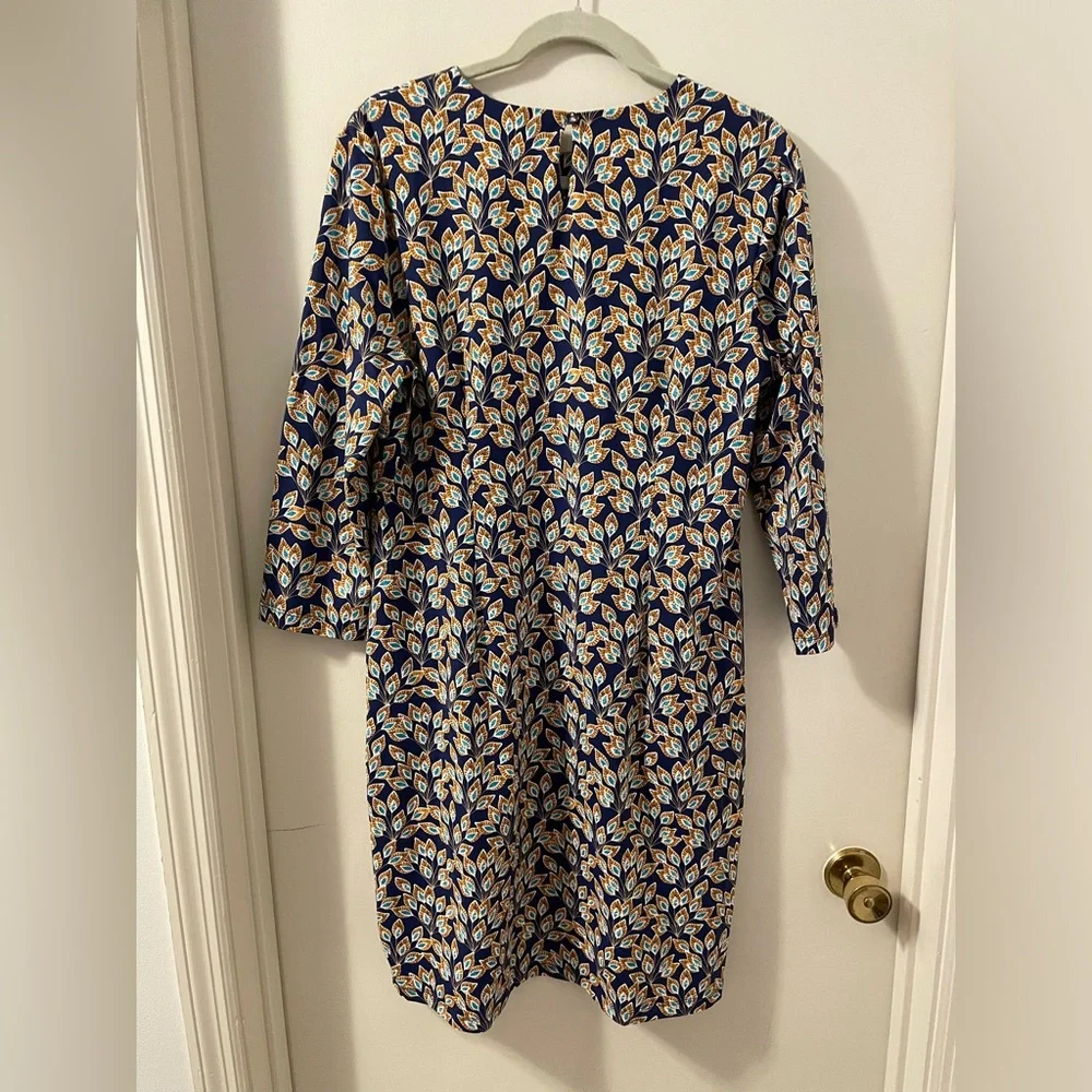 J.Mclaughlin Catalyst Dress Navy/Orange Peacock Feather Catalina Cloth Pocket XL